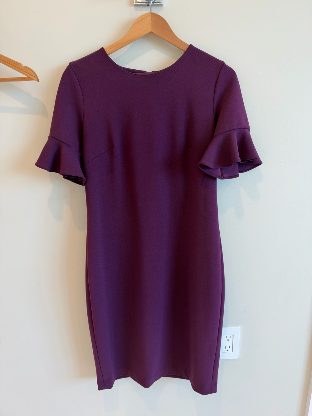 Calvin Klein Ruffle Sleeve Solid Sheath Dress Purple Dress
